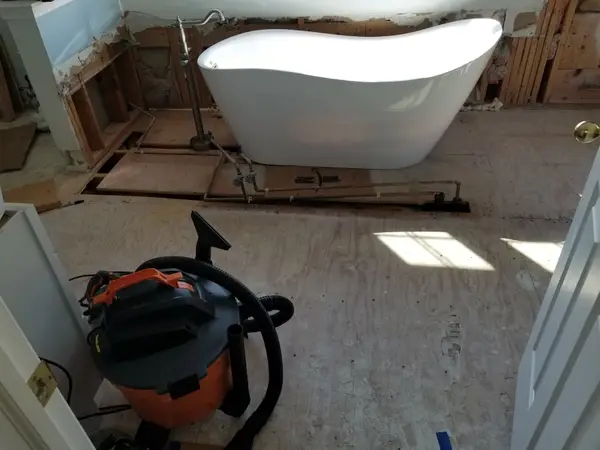 Bathroom plumbing work in progress