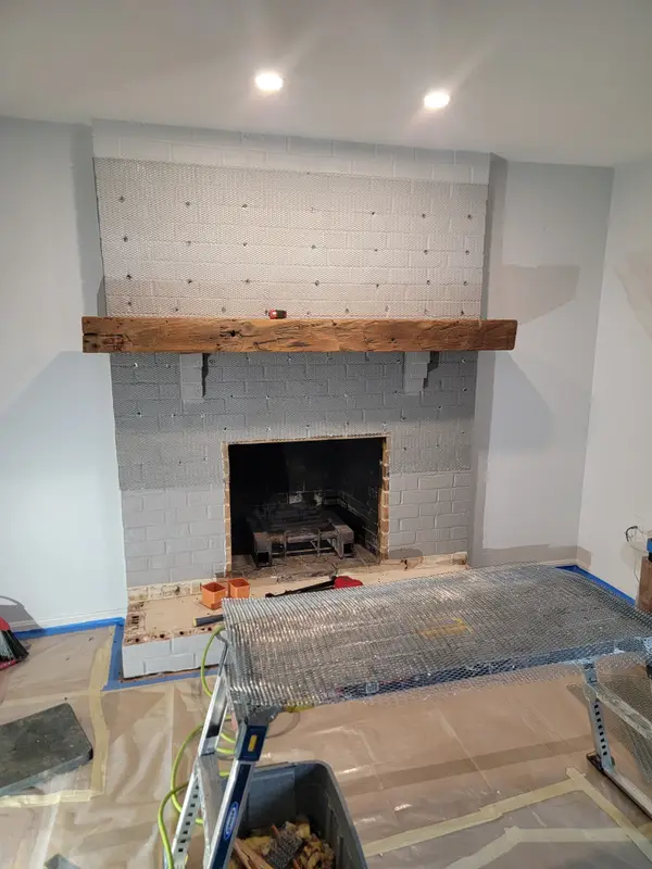 Interior fireplace masonry in progress