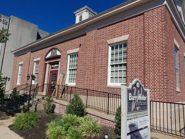 Brick building exterior and entrance