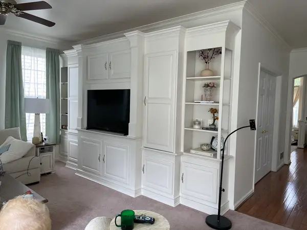 Painted built-ins and living room