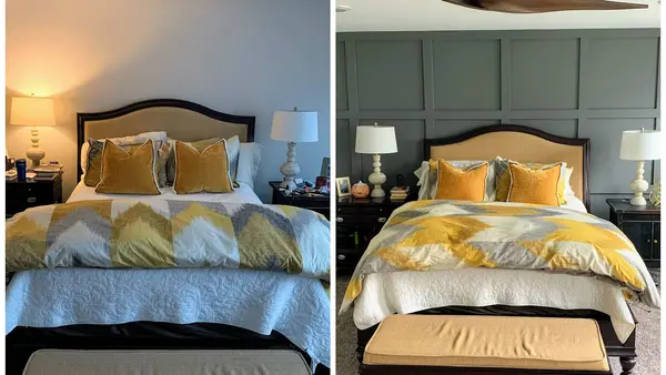 Bedroom feature wall before and after