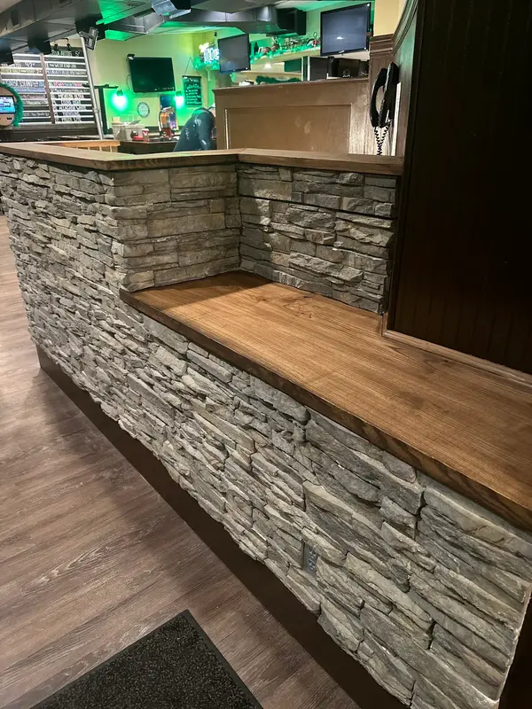 Finished stone-faced interior bar detail