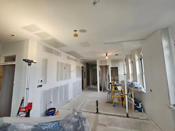 Interior hallway during drywall work