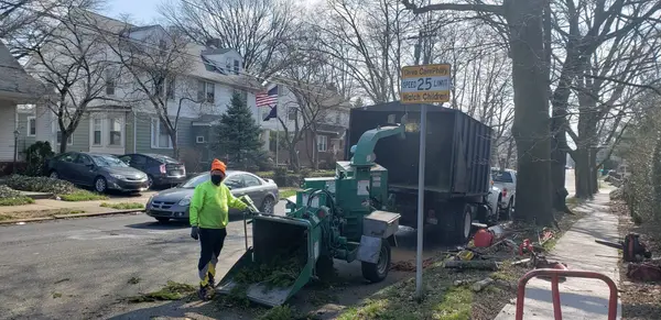 Crew and chipper on a residential street