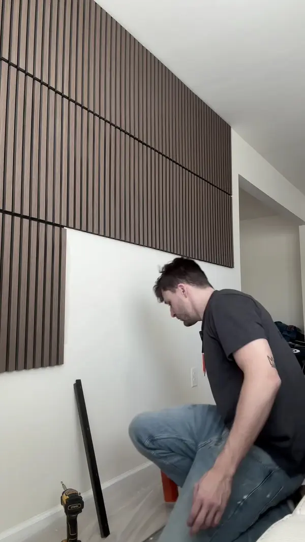 Installing a slatted wood wall