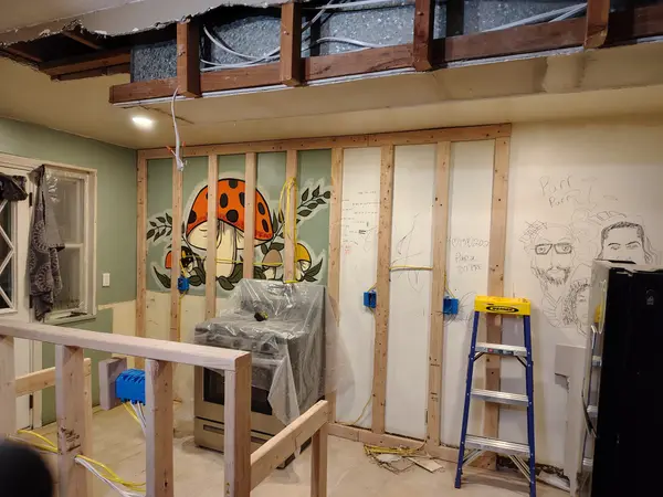 Open room framing during electrical work