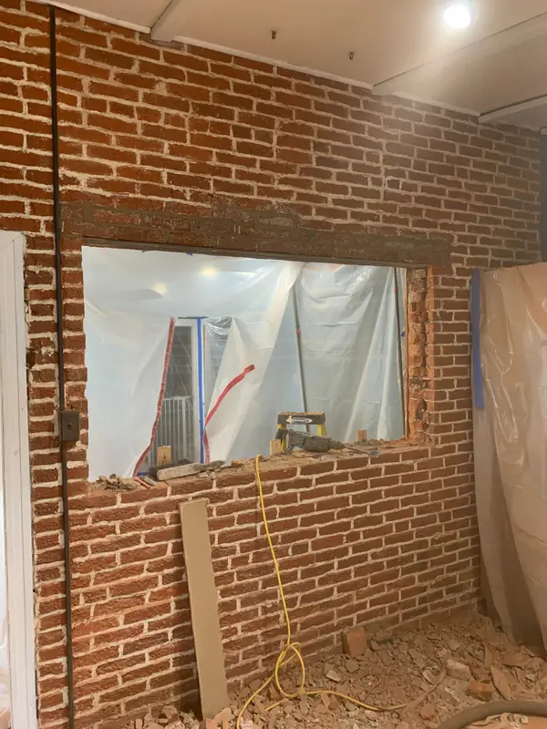 Exposed brick opening during masonry work