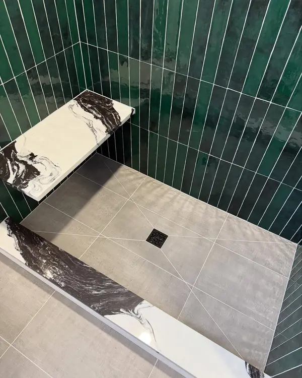 Green shower bench and floor