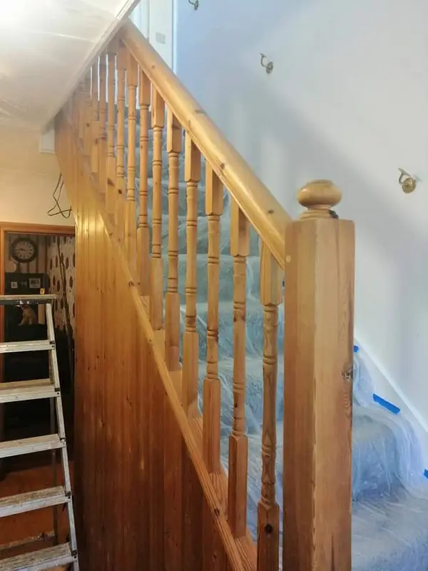 Stair railing and painted wall