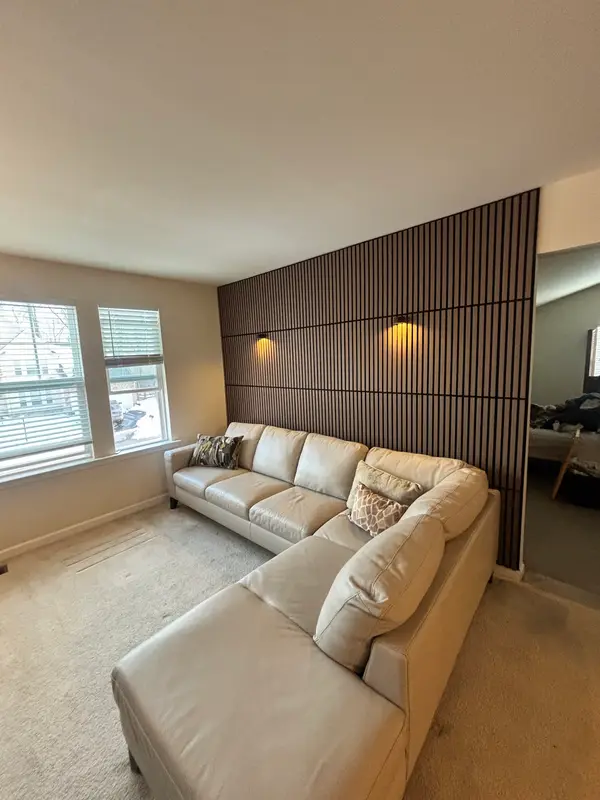 Wood feature wall in a living room