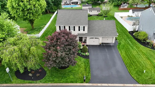 Aerial view of lawn and planting beds