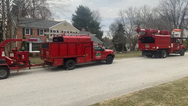 JL Tree Care Services crew and equipment near a residential tree job
