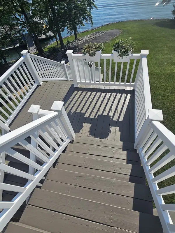 Deck boards and white railings