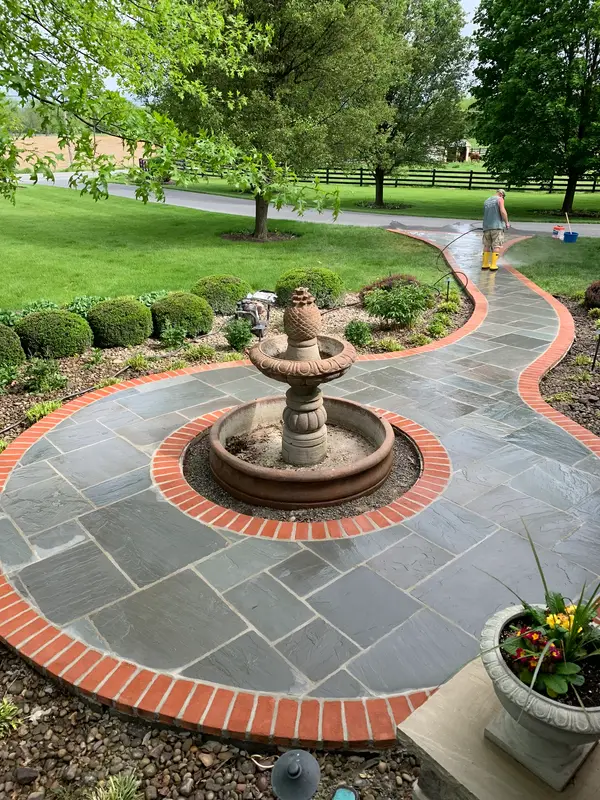 Stone walkway and brick edging