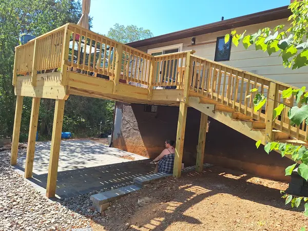 Wood deck and connecting patio