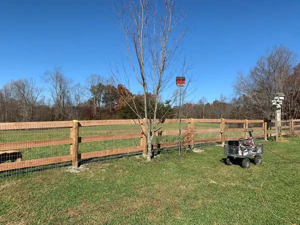 Wood fence beside a yard
