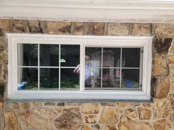 Window in a stone exterior