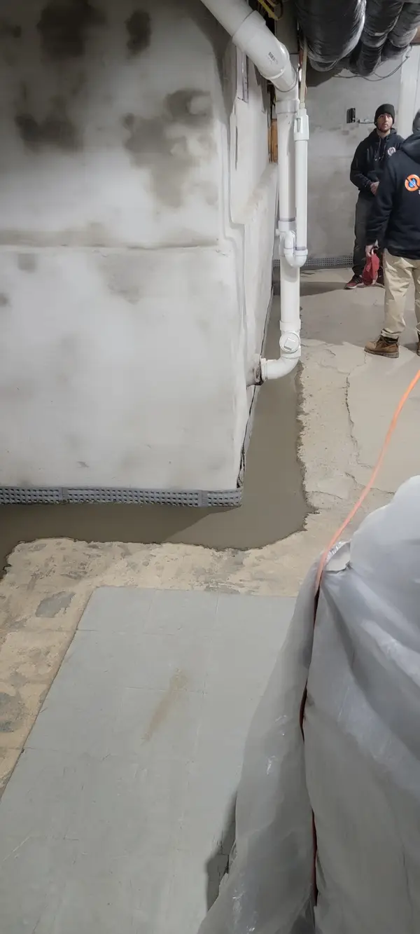 Interior waterproofing work in progress